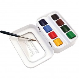 La caja tiene un pequeño pincel desmontable y se puede utilizar la tapa de paleta