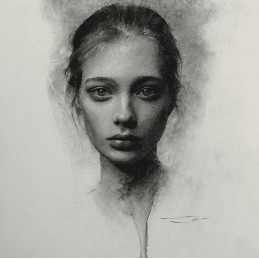 Ejemplo de retrato sobre papel gris