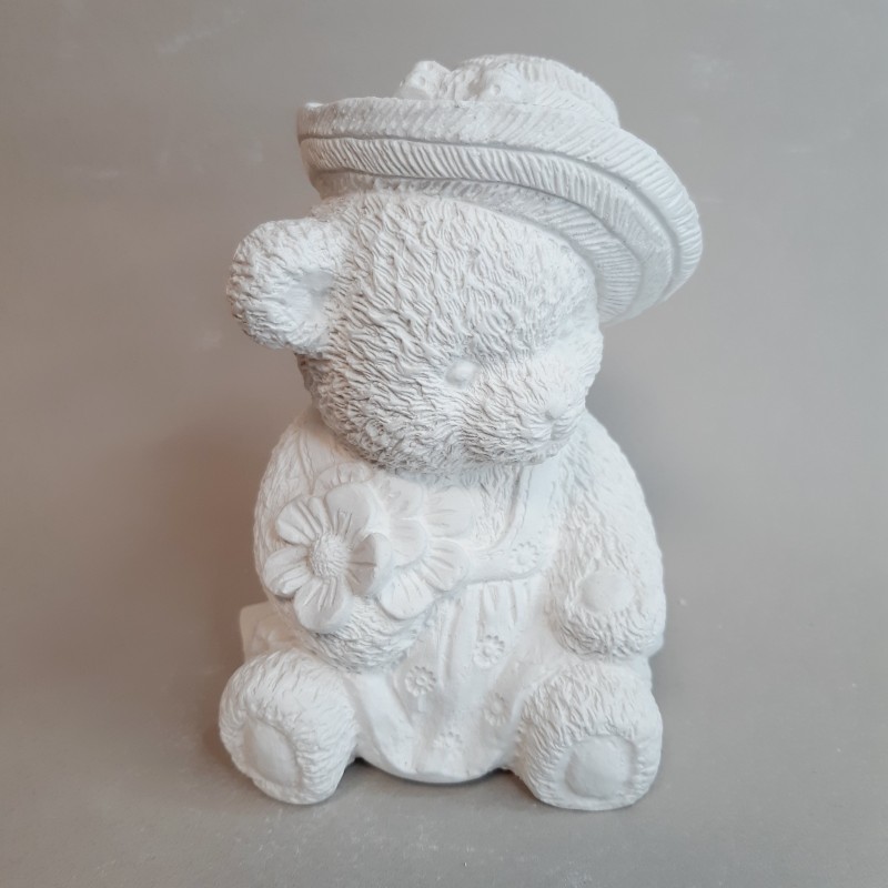 Figura infantil de escayola osita con flores