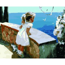 Colorear números - niña mirando al mar