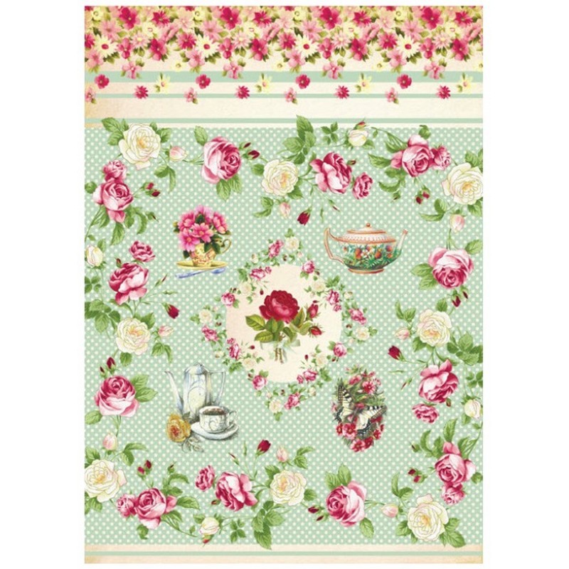 PAPEL DE ARROZ CADENCE ROSAS Y TETERAS 30x41 CM