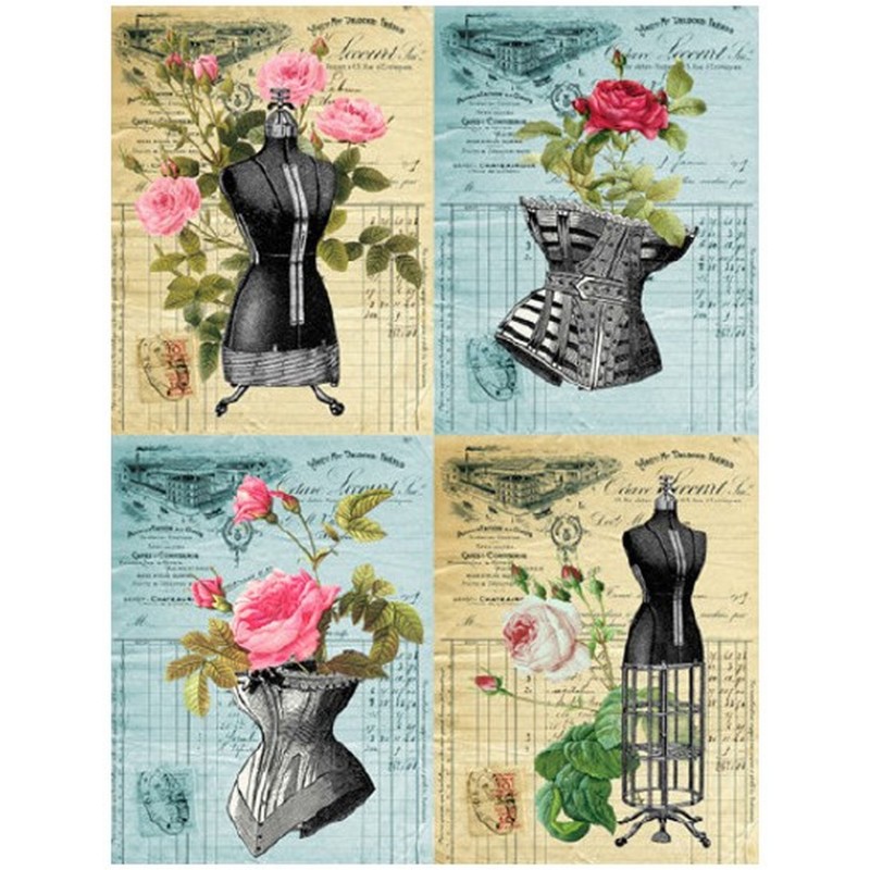 PAPEL DE ARROZ CADENCE MANIQUIS Y ROSAS 30x41 CM