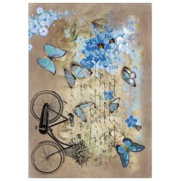 PAPEL DE ARROZ BICICLETA Y MARIPOSA 30x41 CM