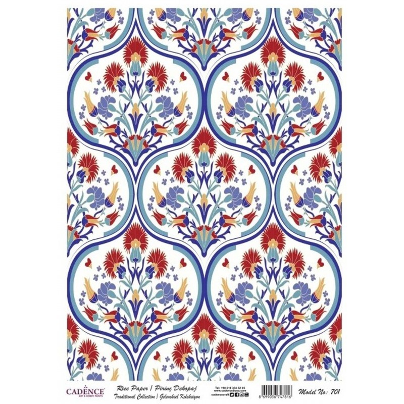PAPEL DE ARROZ CADENCE GRECAS AZULES Y GRANATES 30x41 CM