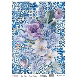 PAPEL DE ARROZ CADENCE AZULEJOS AZUL Y FLORES 30x41 CM